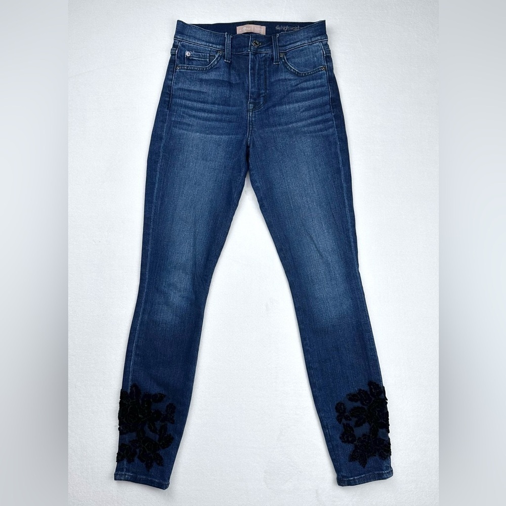 7 For All Mankind Women's b(air), 23, high waisted ankle skinny applique floral